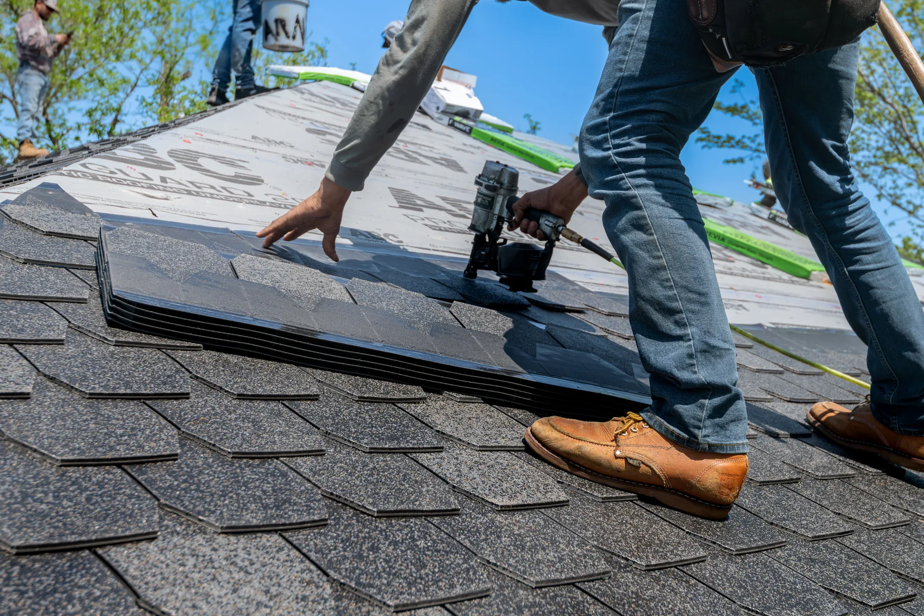 Roofing crew on a home project